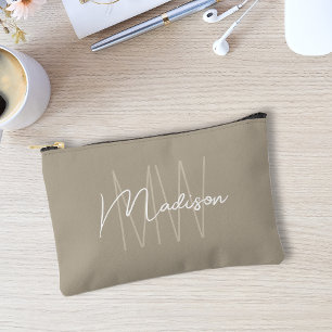 Moderne Monogramm-Name-Schrift Beige Zubehörtasche