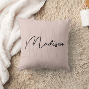 Moderne Monogramm-Name-Schrift Blush-Pink Kissen