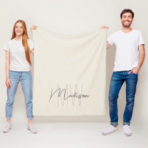 Moderne Monogramm-Name-Schrift Cream Fleecedecke