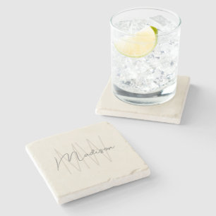 Moderne Monogramm-Name-Schrift Cream Steinuntersetzer