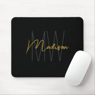 Moderne Monogramm-Name Schrift Schwarz Gold Mousepad