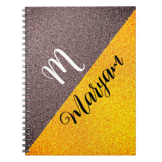 Moderne Monogramm-Name - Schwarz Gold Spiralblock Notizblock