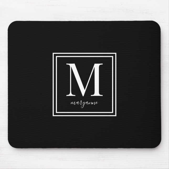 Moderne Monogramm-Name Schwarz & Weiß Mousepad (Vorne)