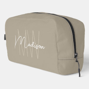 Moderne Monogramm Name Script Beige Waschbeutel