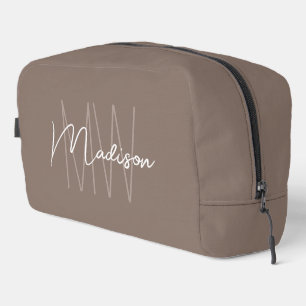 Moderne Monogramm-Name-Script Taupe Waschbeutel