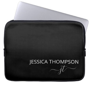 Moderne Monogramm-Name stilvoll Schwarz Weiß Laptopschutzhülle