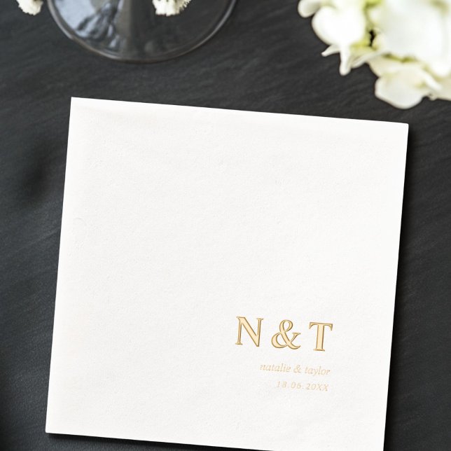 Moderne Monogramm-Namen und Datum Hochzeit Servietten Mit Folie (Modern Monogram Names & Date Wedding Foil Napkins)