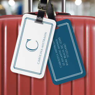 Moderne Monogramm Navy Blau Doppelte Umrandung Gepäckanhänger