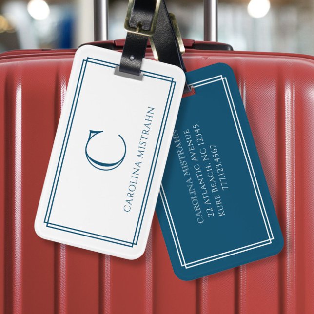 Moderne Monogramm Navy Blau Doppelte Umrandung Gepäckanhänger (Von Creator hochgeladen)