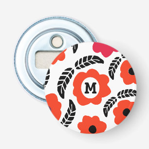 Moderne Monogramm Orange und Rote Blüten Flaschenöffner