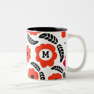 Moderne Monogramm Orange und Rote Blüten Zweifarbige Tasse