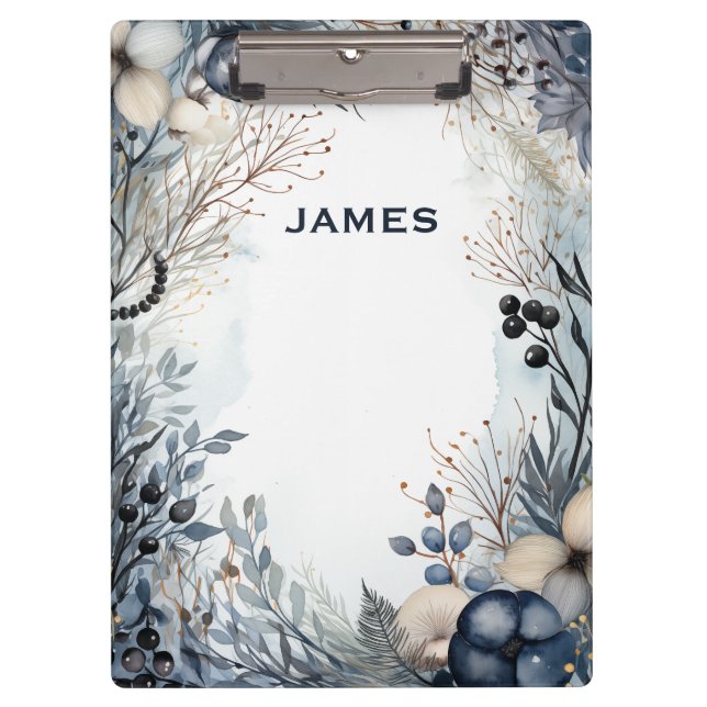 Moderne Monogramm Personalisiert Blau und Gold Klemmbrett (Vorderseite)