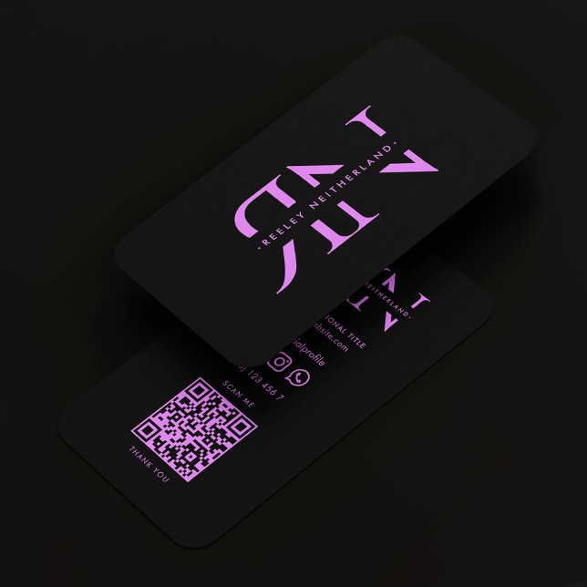 Moderne Monogramm Professional Schwarz Lila Visitenkarte (Modern Monogram Professional Black Purple Business Card
)