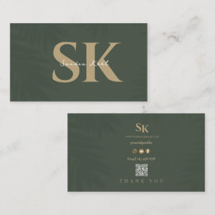 Moderne Monogramm-QR-Code dunkelgrüne soziale Icon Visitenkarte