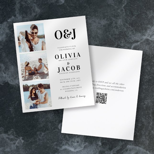 Moderne Monogramm-QR-Code-Foto-Hochzeitseinladung (Von Creator hochgeladen)