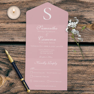 Moderne Monogramm-Rosa-Dinner All In One Einladung