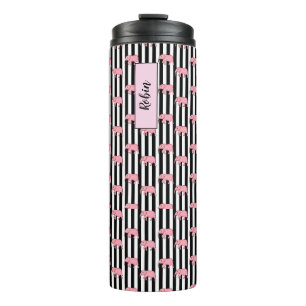 Moderne monogramm rosa Elefantenmuster Streifen Thermosbecher