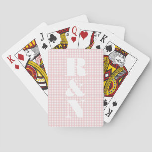 Moderne Monogramm-Rosa-Gingham-Hochzeitsgunst Spielkarten