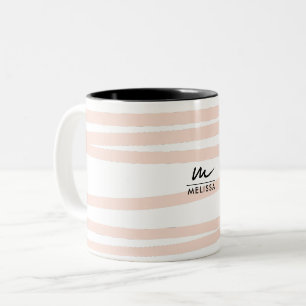 Moderne Monogramm-Rosa-Linien-Abstrakte Kunst Zweifarbige Tasse