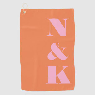 Moderne Monogramm Rosa Orange Brautpaare Gefallen Golfhandtuch