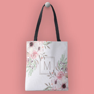 Moderne Monogramm-Rosa-Wasserfarben-Blumen