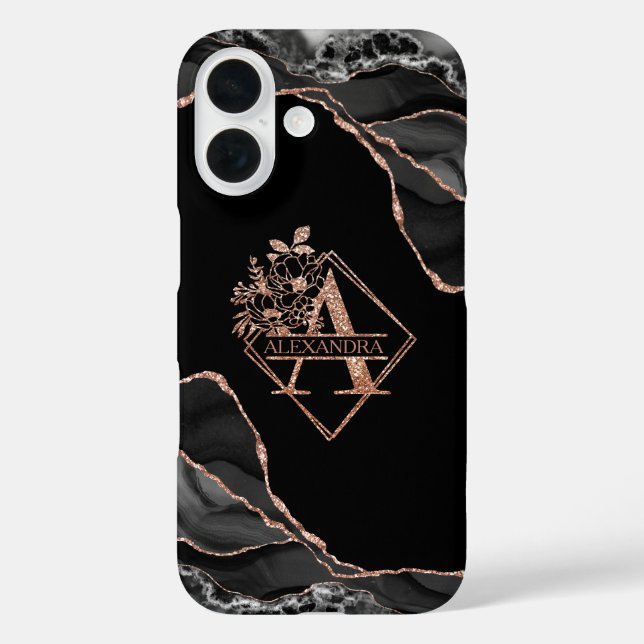 Moderne Monogramm-Rose aus schwarzem Marmor Case-Mate iPhone Hülle (Rückseite)