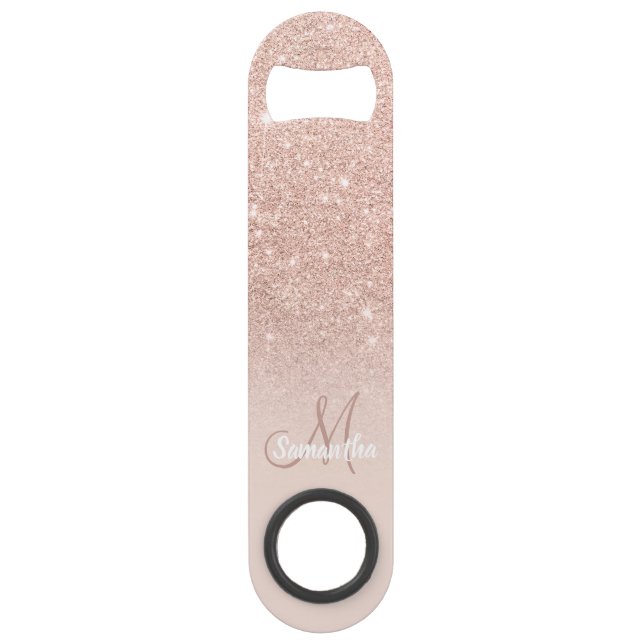 Moderne Monogramm Rose Gold Glitzer Ober Rosa Speed Flaschenöffner (Vorderseite)
