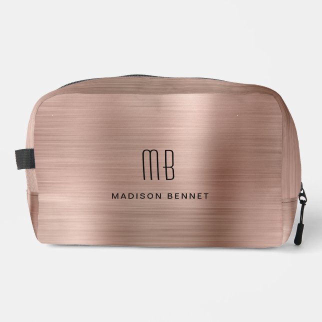 Moderne Monogramm-Roségold Waschbeutel (Vorderseite)