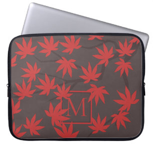 Moderne Monogramm Rot Ahornblatt Grau Laptopschutzhülle