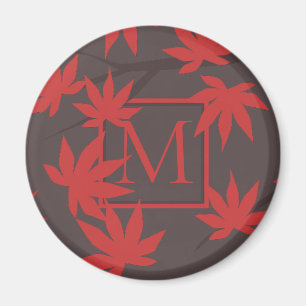 Moderne Monogramm Rot Ahornblatt Grau Magnet