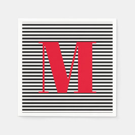 Moderne monogramm rote Schwarz-weiße Streifen Serviette