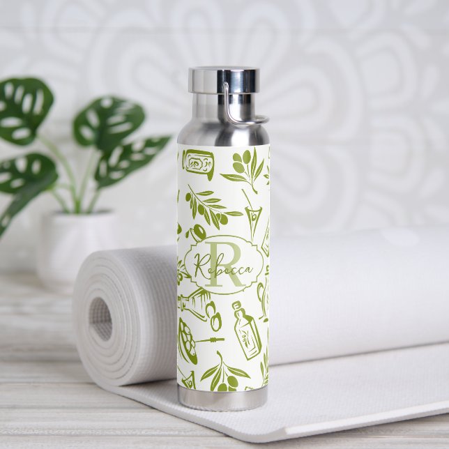Moderne Monogramm-Salbei-Grün-Olivenblatt-Chic-Des Trinkflasche (Yoga (gedreht))