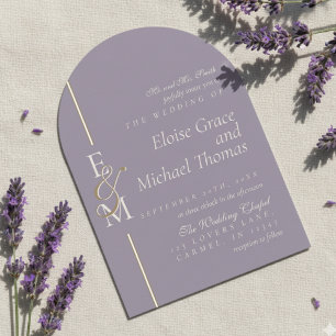 Moderne Monogramm-Schrift Lavendel-Bogen-Hochzeit Einladung