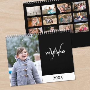 Moderne Monogramm-Schwarz-Foto Kalender