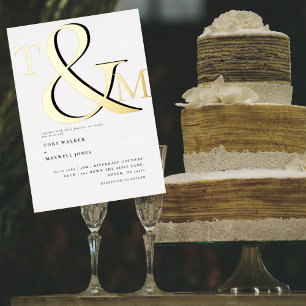 Moderne Monogramm-Schwarz-Weiß-Hochzeit Gold Folieneinladung