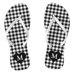 Moderne Monogramm Schwarz-Weiß Karos Flip Flops