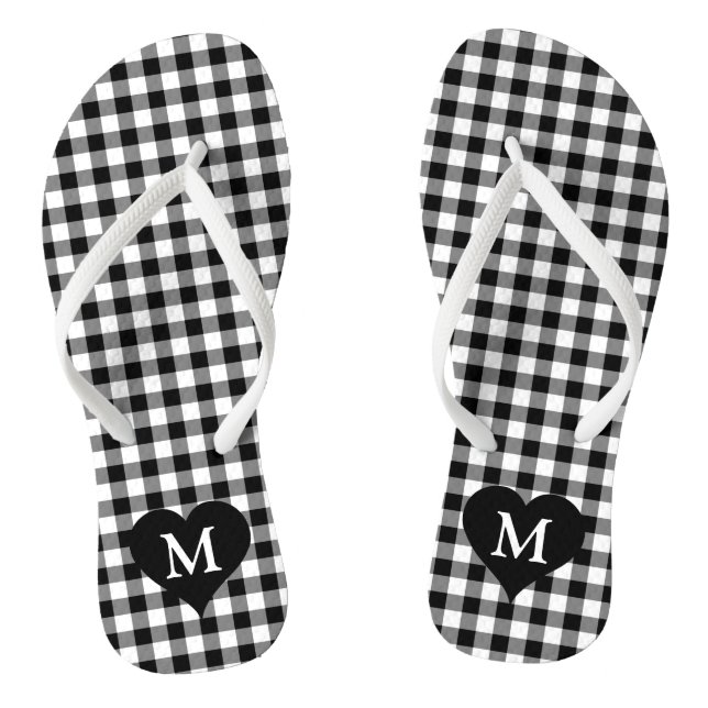 Moderne Monogramm Schwarz-Weiß Karos Flip Flops (Fußbett)