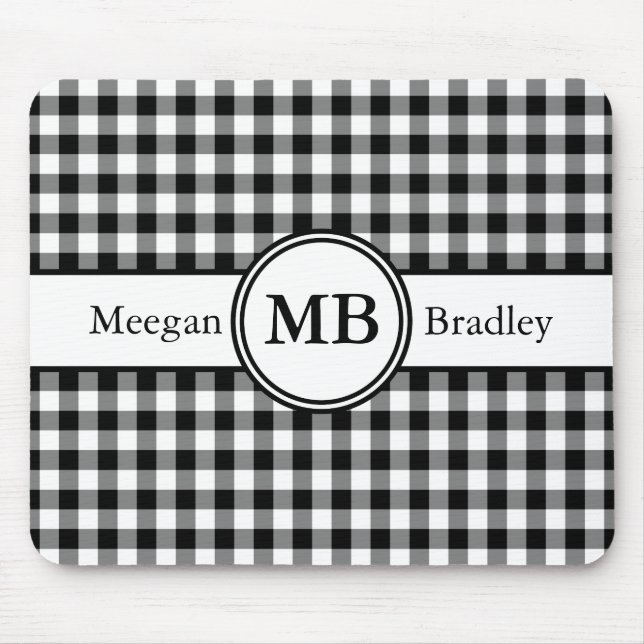 Moderne Monogramm Schwarz-Weiß-Muster Mousepad (Vorne)