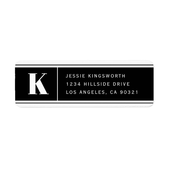 Moderne Monogramm-Schwarz-Weiß-Rücksendeadresse (Vorne)
