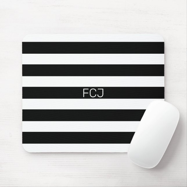Moderne Monogramm Schwarz-Weiß-Streifen Mousepad (Mit Mouse)