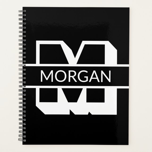 Moderne monogramm-schwarz-weiße fette Typografie Planer (Vorderseite)