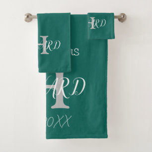 Moderne Monogramm Smaragdgrün Weiße Hochzeitsbäder Badhandtuch Set