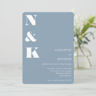 Moderne Monogramm Staubblau Fette Elegante Hochzei Einladung