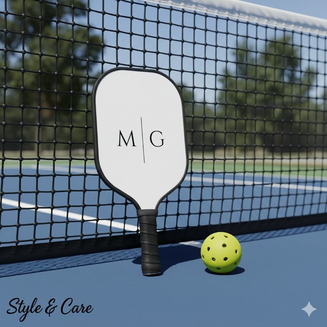 Moderne Monogramm-Stilistische Individuelle Klassi Pickleball Schläger (Modern Monogram Stylish Custom Classic White Pickleball Paddle)