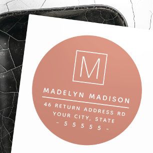 Moderne monogramm terracotta-braune Rücksendeadres Runder Aufkleber