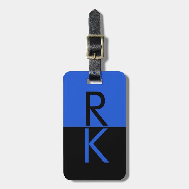 Moderne Monogramm Typografie Blau Schwarz Personal Gepäckanhänger (Vorderseite vertikal)