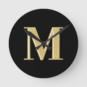Moderne Monogramm Typografie Gold schwarz Runde Wanduhr