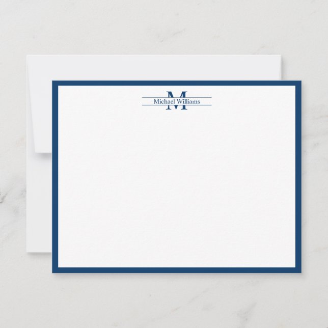 Moderne Monogramm Typografie Navy Blue Border Mitteilungskarte (Vorderseite)