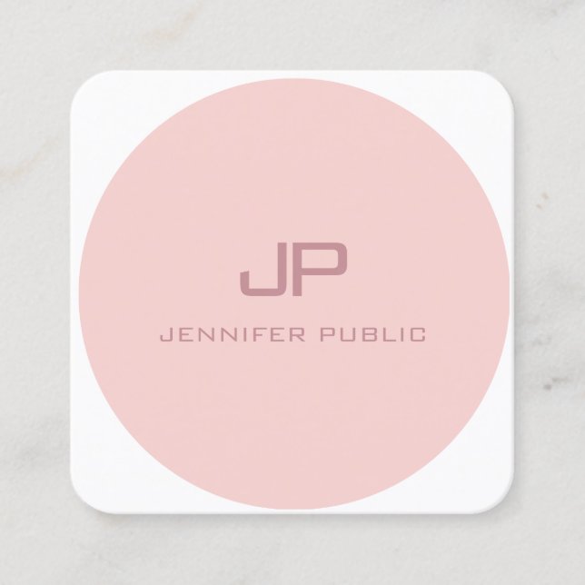 Moderne Monogramm Vorlage Rosa Rosa Weiße Elegant Quadratische Visitenkarte (Vorderseite)