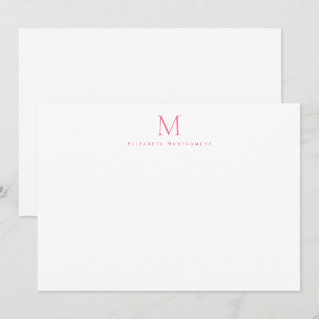 Moderne Monogramm Watermelon Pink Korrespondenz Mitteilungskarte (Vorne/Hinten)